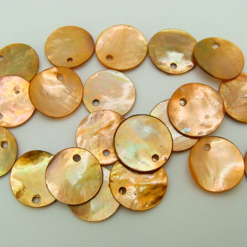20 sequins breloques rond 13mm marron nacre perles diy création bijoux