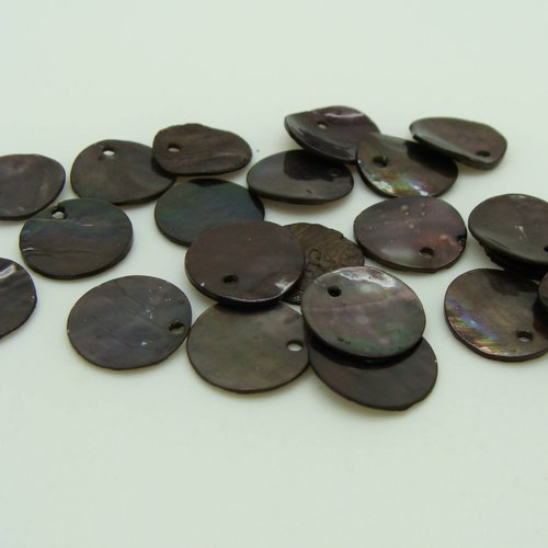 20 sequins breloques rond 13mm marron foncé nacre perles diy création bijoux