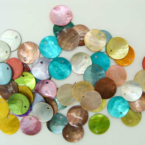 50 sequins breloques rond 15mm mix couleurs nacre perles diy création bijoux