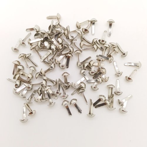 100 brads 9mm attaches parisiennes métal couleur argentée