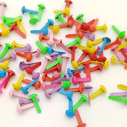 100 brads 9mm attaches parisiennes métal multicolore
