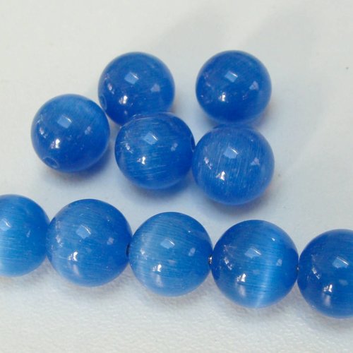 10 perles rondes 10mm bleu vif verre oeil de chat diy création bijoux