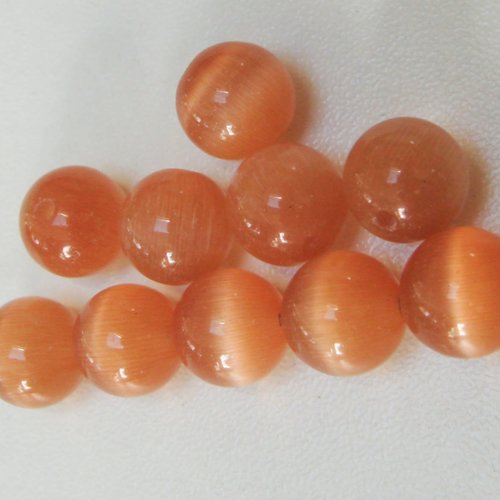 10 perles rondes 10mm marron clair verre oeil de chat diy création bijoux
