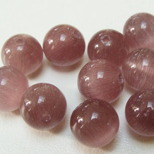 10 perles rondes 10mm violet verre oeil de chat diy création bijoux