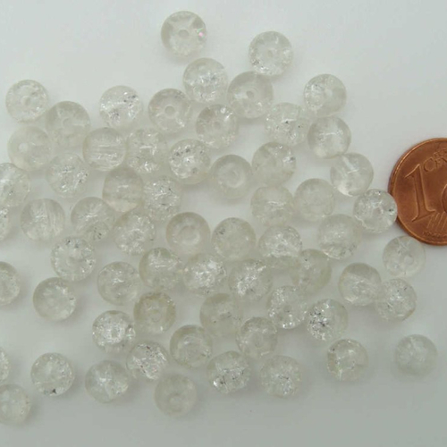 60 perles verre craquele 6mm transparent création bijoux