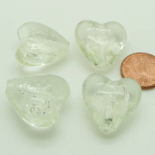 4 perles coeurs 20mm transparent paillettes verre  diy création bijoux