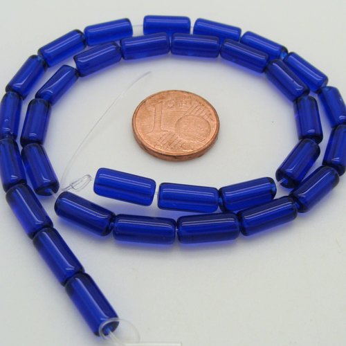 32 perles bleu foncé tubes 10mm en verre simple en fil