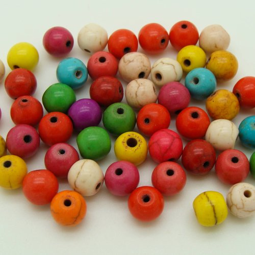 50 perles rondes 8mm mix couleurs pierre reconstituée