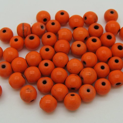50 perles rondes 8mm orange pierre reconstituée