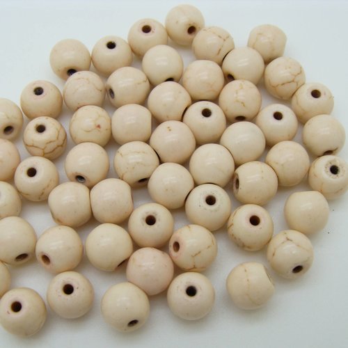 50 perles rondes 8mm cremes pierre reconstituée