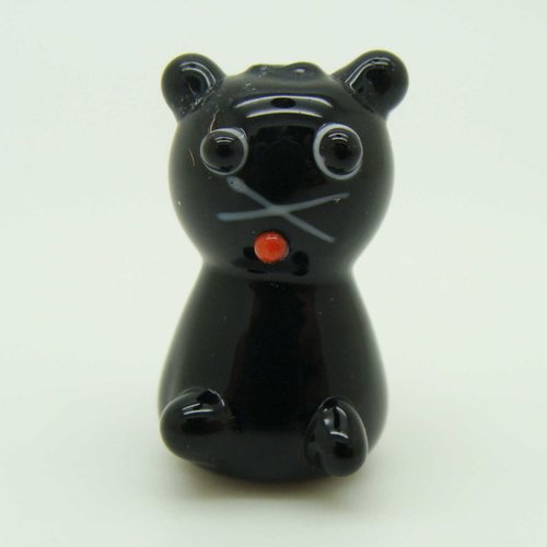 1 perle chat noir 22mm animal en verre lampwork
