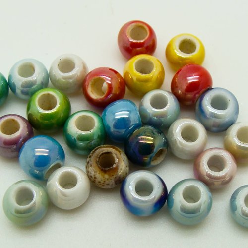 25 perles rondes 6mm porcelaine mix couleurs