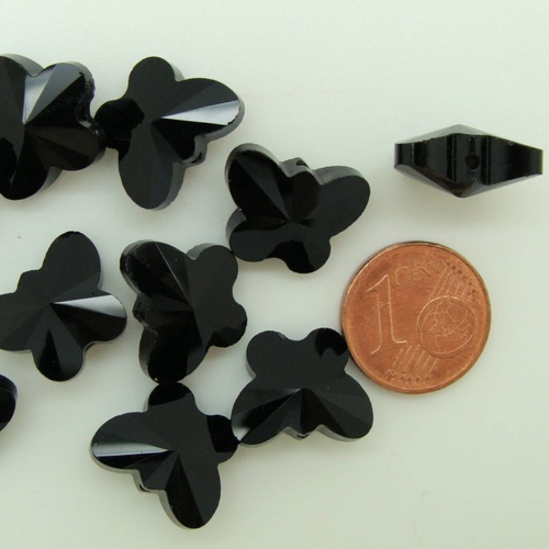 10 perles papillons noirs 14mm verre facette création bijoux déco