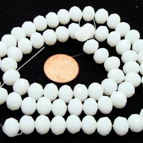 70 perles blanches rondelles abaques 8mm en verre facetté en fil