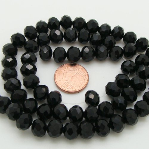 70 perles noires rondelles abaques 8mm en verre facetté en fil