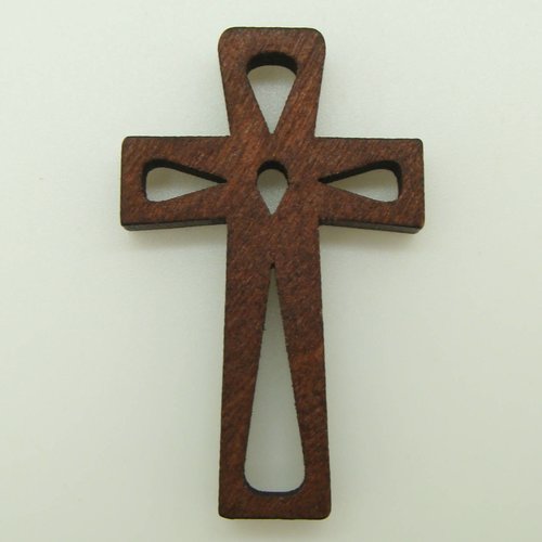 5 pendentifs croix crucifix 41mm bois ajouré marron foncé