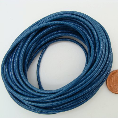 5 mètres fil bleu fonce nylon polyester ciré 2mm cordon lacet création bijoux déco