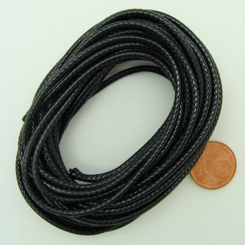 5 mètres fil noir nylon polyester ciré 2mm cordon lacet création bijoux déco