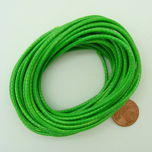 5 mètres fil vert nylon polyester ciré 2mm cordon lacet création bijoux déco