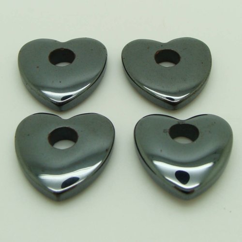 4 pendentifs pierre hematite coeur 20mm création bijoux