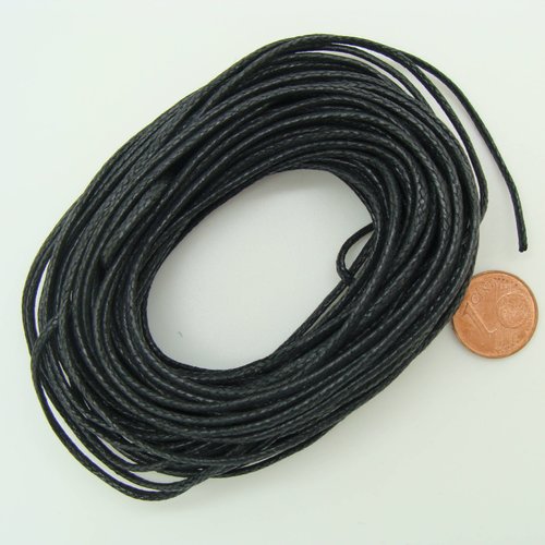 Fil echeveau 10m environ cordon mélange coton polyester cire 1,5mm noir