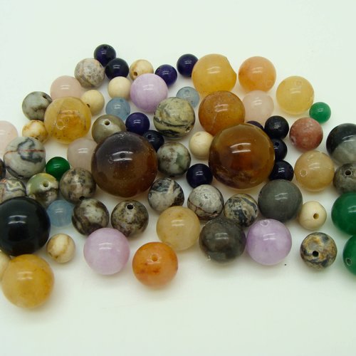 75 grammes perles pierre rondes mix tailles et couleurs