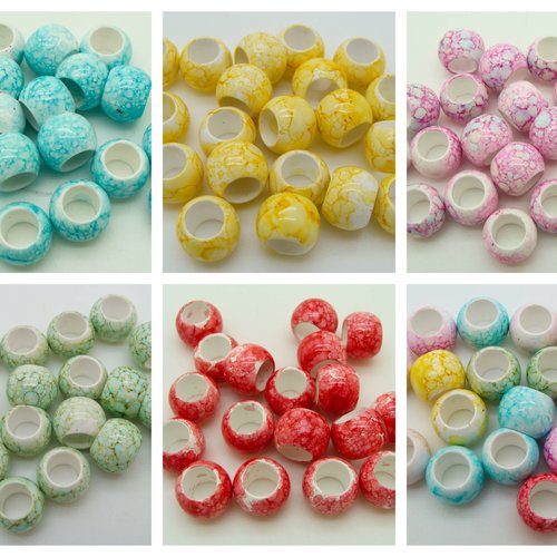 20 perles rondelle 12x9mm acrylique marbré couleurs aux choix