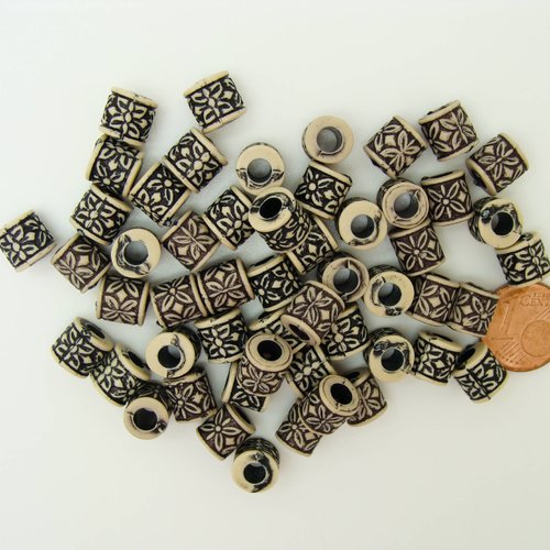 50 perles rondelles 8mm acryliques creme motifs fleurs