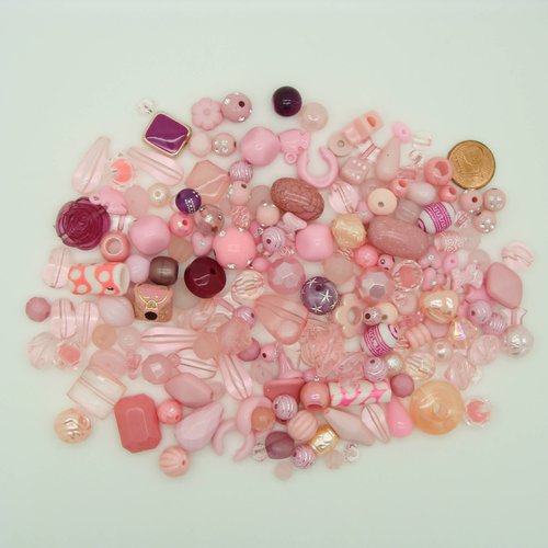 75 grammes perles acryliques teintes roses mix formes et tailles