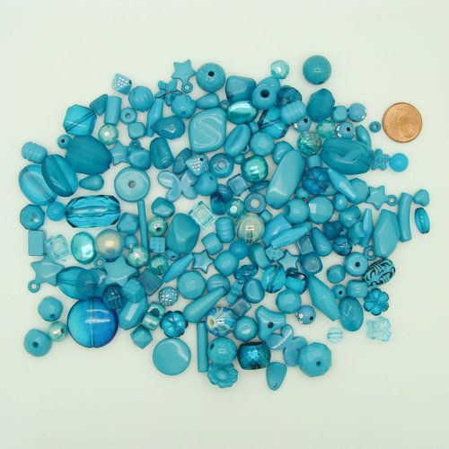 75 grammes perles acryliques teintes bleues mix formes et tailles