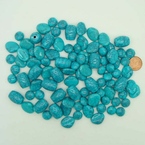 75 grammes perles acryliques aspect turquoise mix formes et tailles