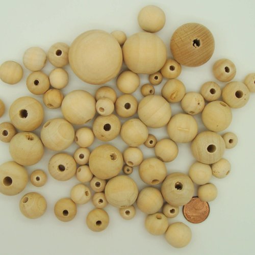75 grammes perles rondes mix tailles bois brut
