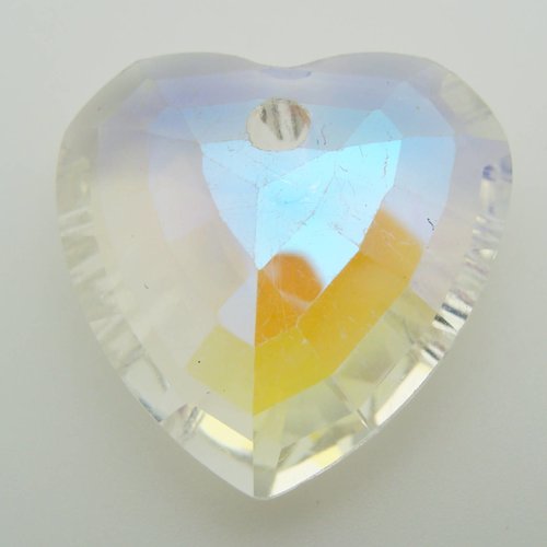 1 pendentif coeur 32mm transparent verre simple facette diy création bijoux
