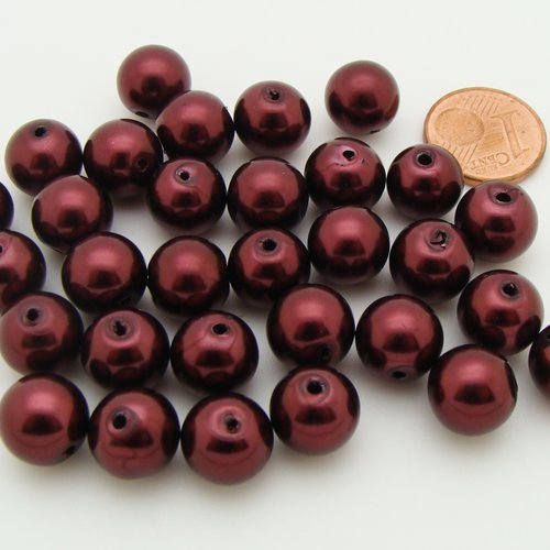 30 perles 10mm verre peint aspect nacré rondes marron foncé
