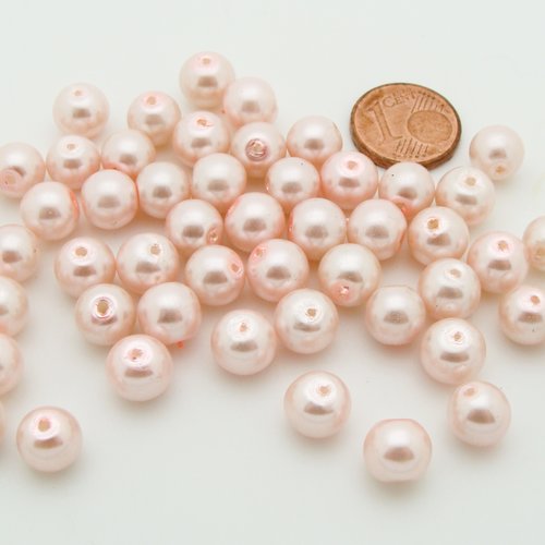 50 perles 8mm verre peint aspect nacré rondes rose pastel