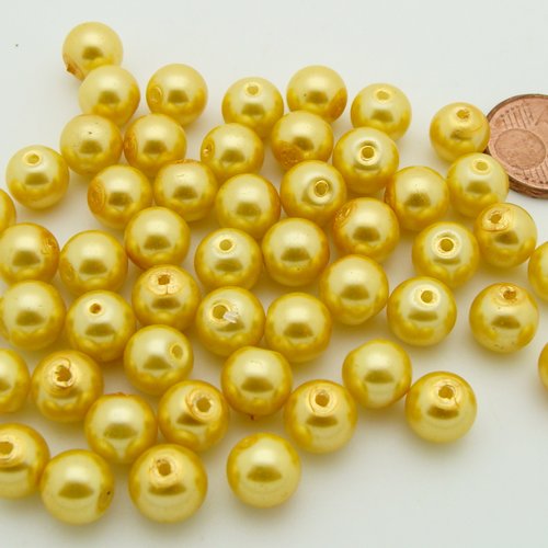50 perles 8mm verre peint aspect nacré rondes jaune