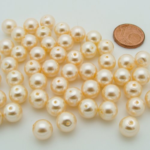 50 perles 8mm verre peint aspect nacré rondes jaune creme