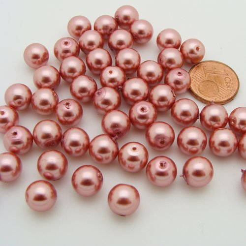 50 perles 8mm verre peint aspect nacré rondes vieux rose