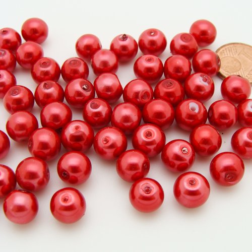50 perles 8mm verre peint aspect nacré rondes rouges