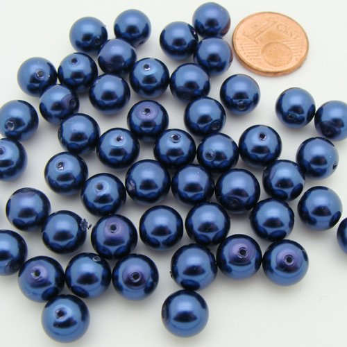 50 perles 8mm verre peint aspect nacré rondes bleu nuit