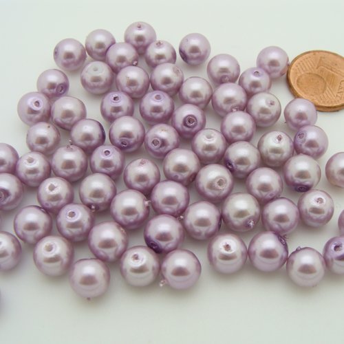 68 perles 7mm verre peint aspect nacré rondes mauves