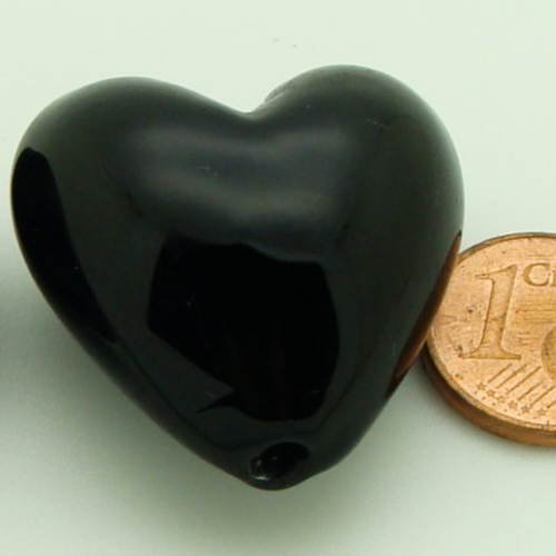 1 perle coeur 28mm noir verre diy création bijoux