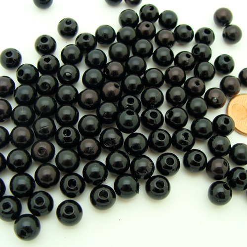 100 perles rondes 8mm noires acrylique