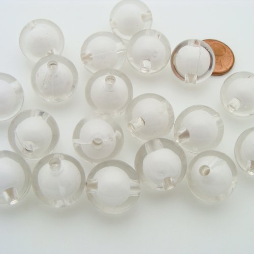 20 perles rondes 15mm transparentes et blanches acrylique