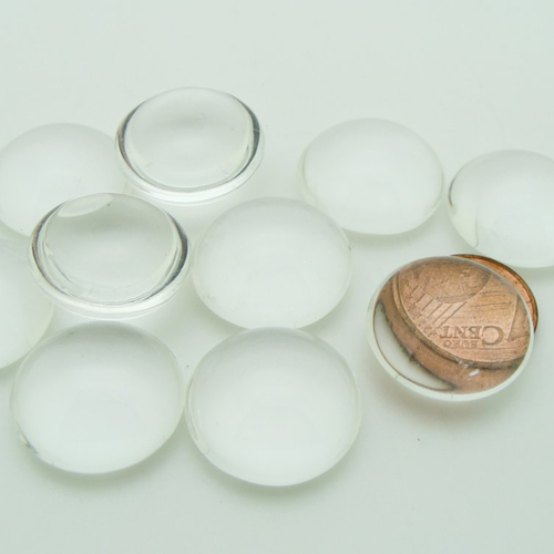 10 cabochons 20mm verre transparent effet loupe