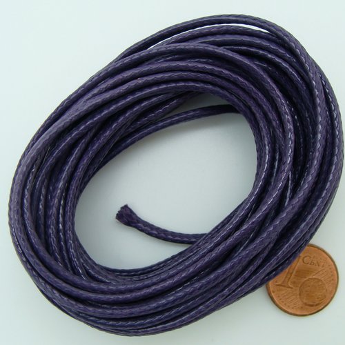 5 mètres fil violet foncé nylon polyester ciré 2mm cordon lacet création bijoux déco