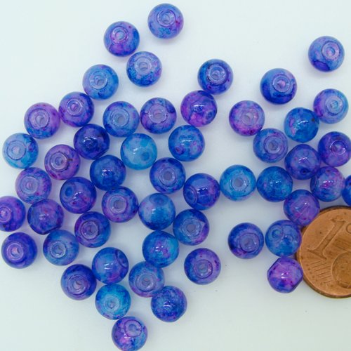50 perles rondes 6mm verre peint bleu violet