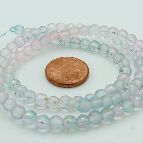 95 perles bleu rose rondes 4,5mm verre simple peint bicolores en fil