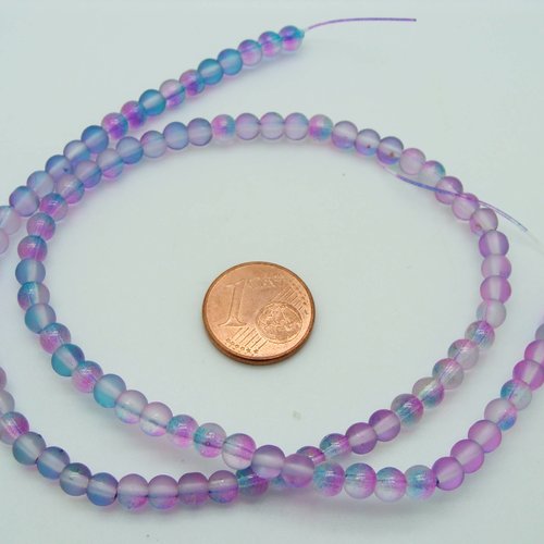 95 perles bleu foncé rose rondes 4,5mm verre simple peint bicolores en fil