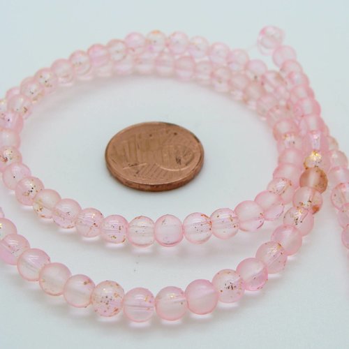95 perles rose rondes 4,5mm verre simple peint en fil